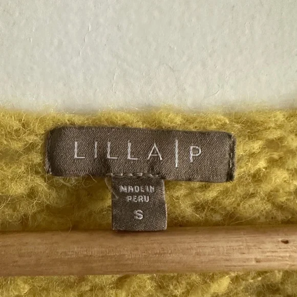 Lilla P Yellow Cropped Boatneck Peruvian Alpaca Knit Sweater size Small EUC - Picture 5 of 10